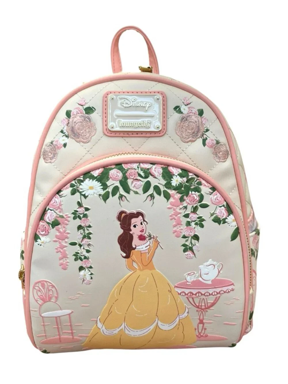 Loungefly Beauty and The Beast Quilted Belle Mini Backpack Embroidered NWT